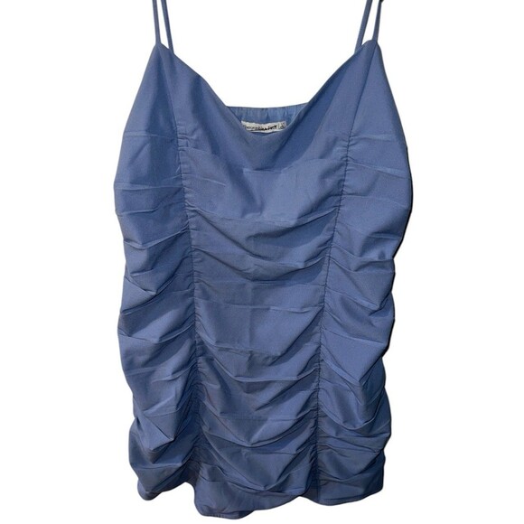 Abercrombie & Fitch Ruched Dress Womens Tall Sz L Mini Sleeveless Y2K Light Blue - Picture 1 of 8